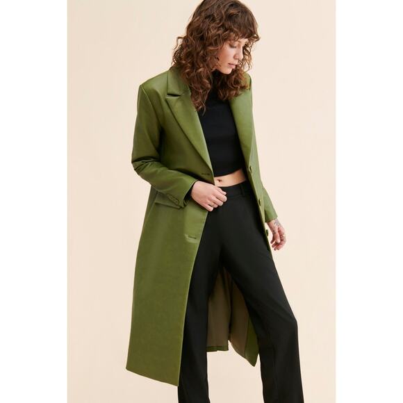 Free People Women's Trinity Faux Leather Trench Coat Long Sleeve Green Size XS - Picture 4 of 13